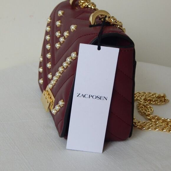 ZAC POSEN SOFT EARTHETTE Pearl Lady Chevron Quilted Chain SHLDR Bag Cabernet NWT - Picture 11 of 11